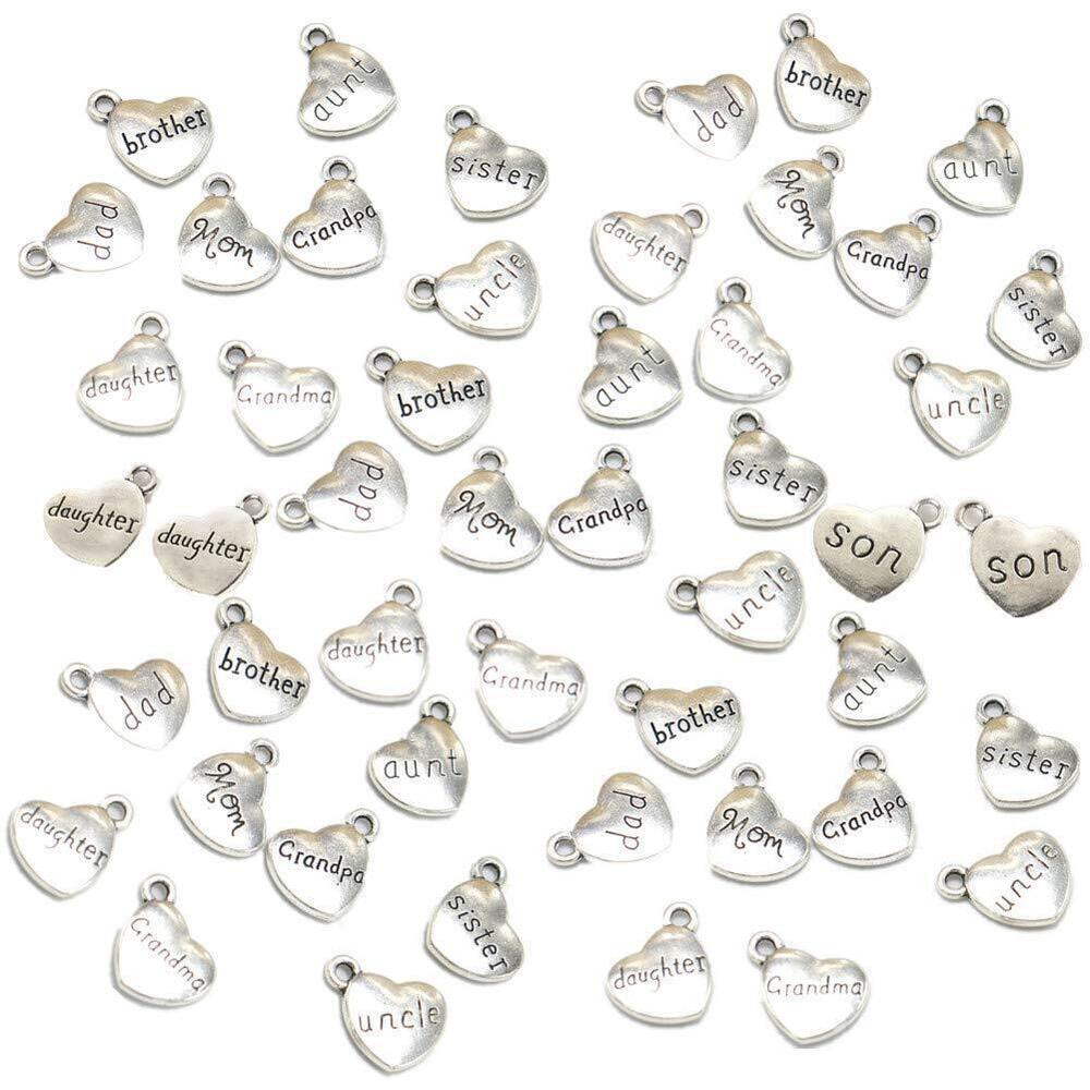 7056 50 Pack Family Pendant Heart Shaped Charms Mom Dad Brother Sister